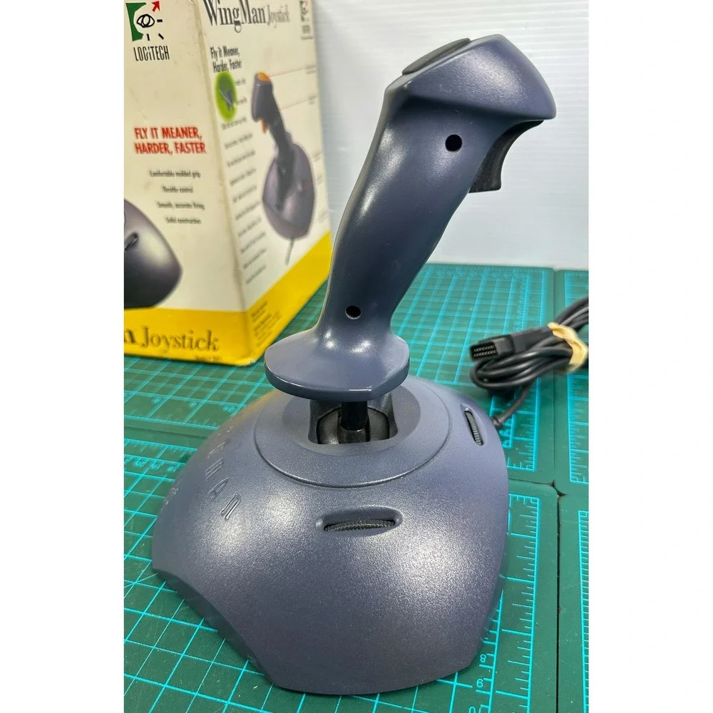 Vintage Logitech WingMan Flight Joystick Model 3001 PC Gameport With Box Gray